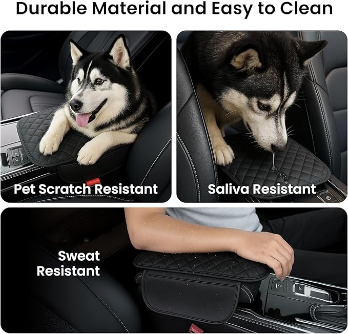 DS Extended Car Center Console Cover with 2 Storage, Microfiber Leather Car Armrest Cover Cushion for SUV Truck, Universal Car Accessories Memory Foam Comfort Stylish Leather Design (Black Longer)