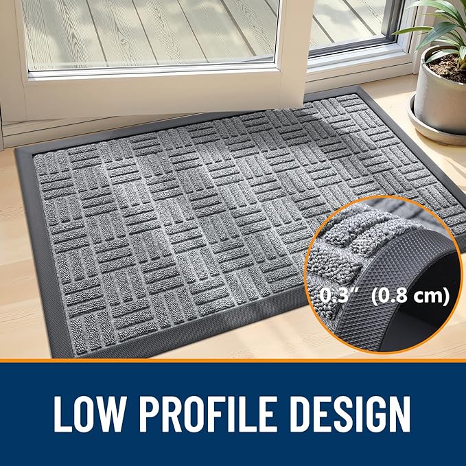 OLANLY Front Door Mat Outside Entrance 71x23, Absorbent, Heavy Duty Sturdy Natural Rubber Doormat Indoor Outdoor, Non-Slip, Stain and Fade Resistant, Low Profile Floor Mat for Entryway, Charcoal Gray