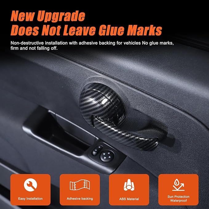 4PCS Inner Door Handles Cover Trim Compatible with Fiat 500/500 Abarth 2010-2024 Car Inner Door Handles Cover Protector Trim ABS Interior Decorative Cover Trim Sticker (Carbon Fiber Pattern)