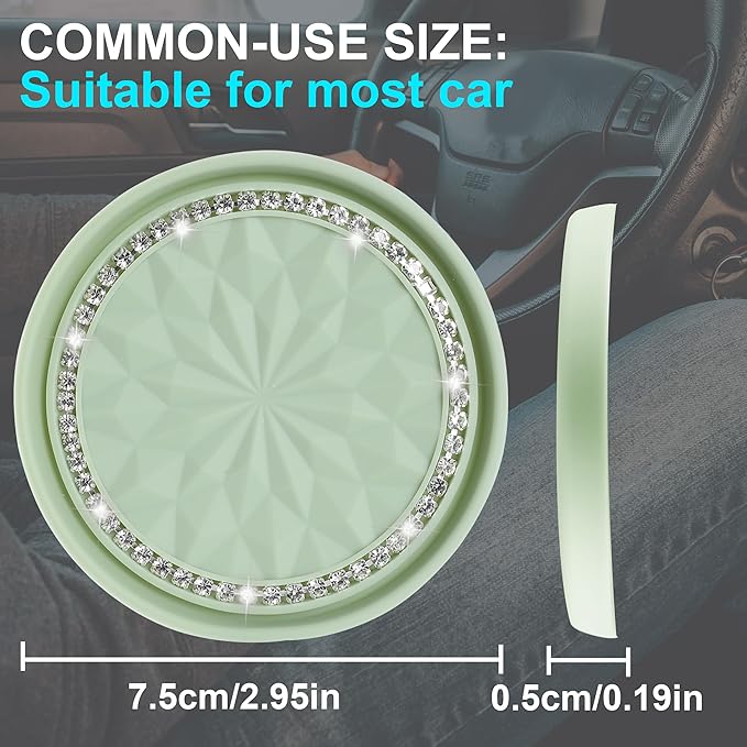 Amooca Car Cup Coaster 4 Pack Universal Non-Slip Cup Holders Insert Coasters Bling Crystal Rhinestone Car Interior Accessories Tea Green Flower