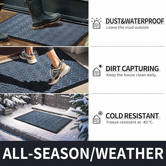 Yimobra Large Door Mat Outside Entrance 47x32, Waterproof Heavy Duty Outdoor Mats for Front Door, Non Slip Rubber Entry Mat for Garage Patio Indoor, Easy Clean, Blue