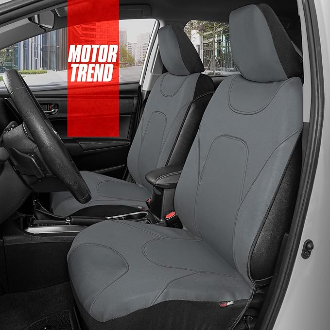 Motor Trend AquaShield Waterproof Front Seat Covers, Solid Gray Seat Covers for Cars – Neoprene Front Car Seats Cover, SUV Seat Covers Protector - Car Interior Cover for Auto, Trucks, & Dog Owners