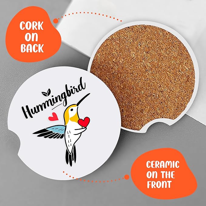 2 Pack Hummingbird Car Cup Holder Coaster, Cute Hummingbird Car Interior Accessories Drink Coaster for Women & Men, Hummingbird Lovers Themed Gifts Stuff Accessories Things Merchandise Items!