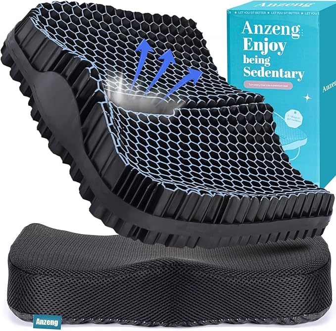 Gel Seat Cushion for Long Sitting & Hip Pain Relief (Large Size) - Cooling 3D Cushions for Office Chair, Car, Wheelchair, Breathable & Non-Slip Cover with Pressure Relief Technology