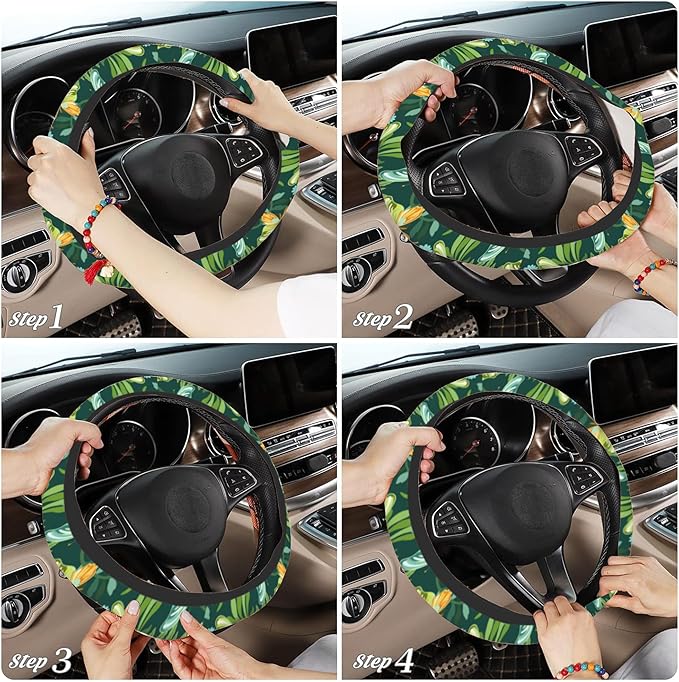 Tropical Butterflies and Plants Steering Wheel Covers Universal 15 Inch Car Wheel Cover,Anti-Slip Breathable Car Accessories Protector Fit for Trucks,Sedans,SUVs,Vans