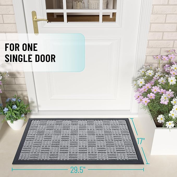 OLANLY Front Door Mat Outside Entrance 29.5x17, Absorbent, Heavy Duty Natural Rubber Doormat Indoor Outdoor, Non-Slip, Stain and Fade Resistant, Low Profile Floor Mat for Entryway, Charcoal Gray