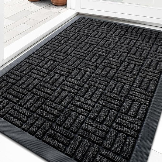 OLANLY Front Door Mat Outside Entrance 33x21, Absorbent, Heavy Duty Sturdy Natural Rubber Doormat Indoor Outdoor, Stain and Fade Resistant, Non-Slip Backing Low Profile Floor Mat for Entryway, Black