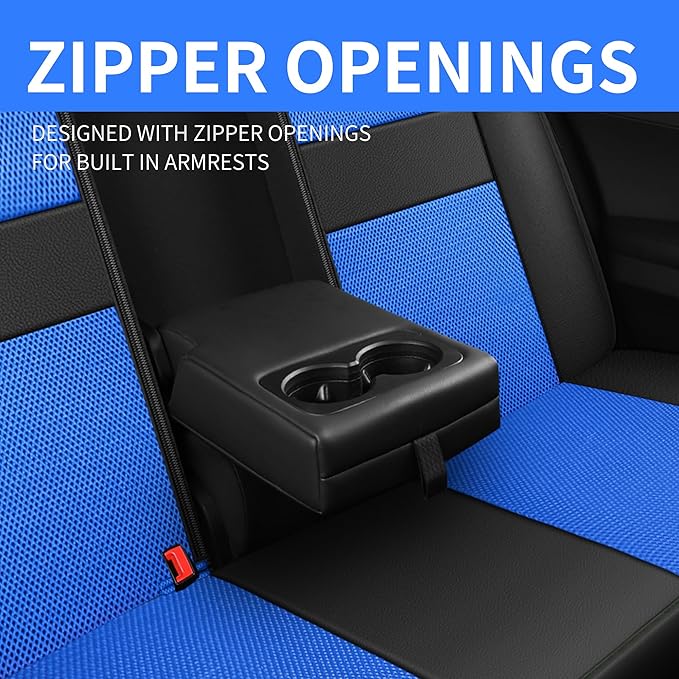Leather 3D Foam Back Support Car Seat Covers Full Set Air Mesh Automotive Seat Covers, All Season Car Seat Cover Fit Automotive,SUV,Sedan,Van, Airbag Compatible Elegance (Black Blue)
