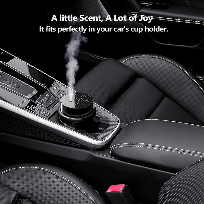 Airversa Waterless Essential Oil Diffuser Starter Kit with 4 x 10mL Fragrance Oil, Battery Operated Mini Scent Air Machine Portable Diffuser for Home Car Office, AN8 Kit2 Black