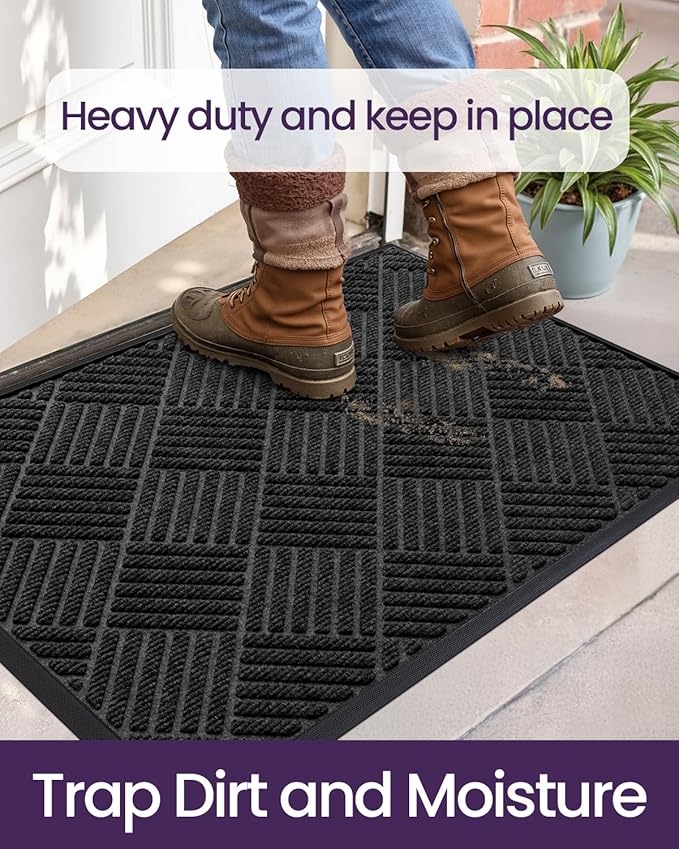 DEXI Front Door Mat Outside Entrance, 4x6 ft Rubber Entry Doormat Heavy Duty, Welcome Mats Non Slip for Inside House Floor Entryway Back Doors Exterior Patio, Diamond Black