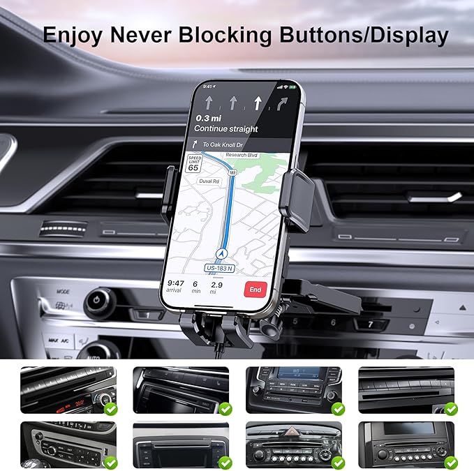 Wireless Car Charger, MOKPR 15W Fast Charging Auto Clamping CD Slot Air Vent Car Phone Holder with LED Light Car Charger for iPhone 16/15/14/13/12 Pro Max Plus, Samsung S23/S22/S21,etc