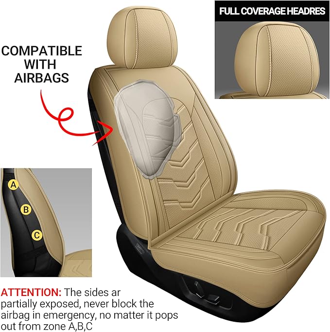 AOOG Leather Car Seat Covers Universal fit Most Sedans SUV Trucks (Full Set, Beige)
