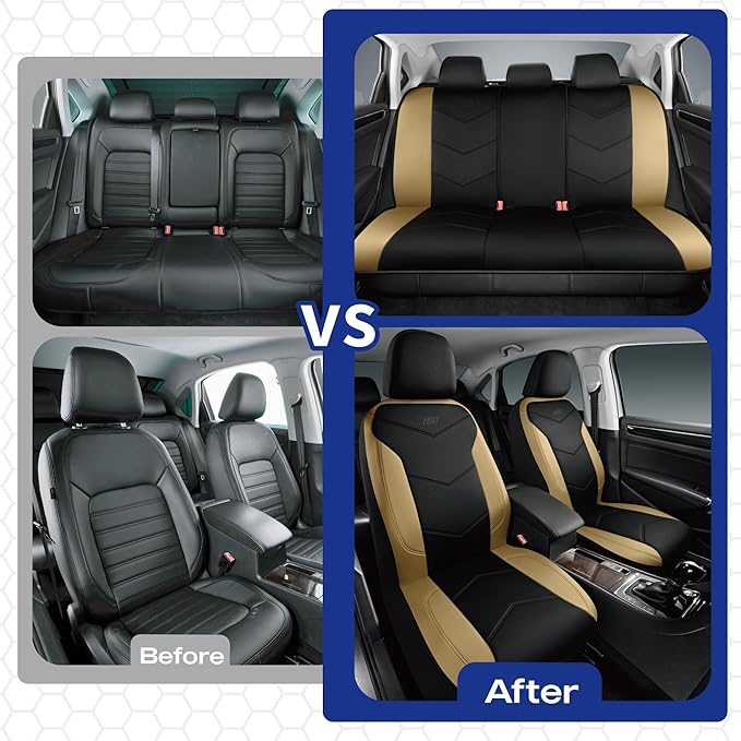 Skechers Memory Foam Seat Covers,Leather Car Seat Covers, Ultimate Comfort & Support Front Seat Covers Airbag Compatible, Automotive Universal Fit Most for SUVs, Vans, Sedans, Cars, Trucks,Beige