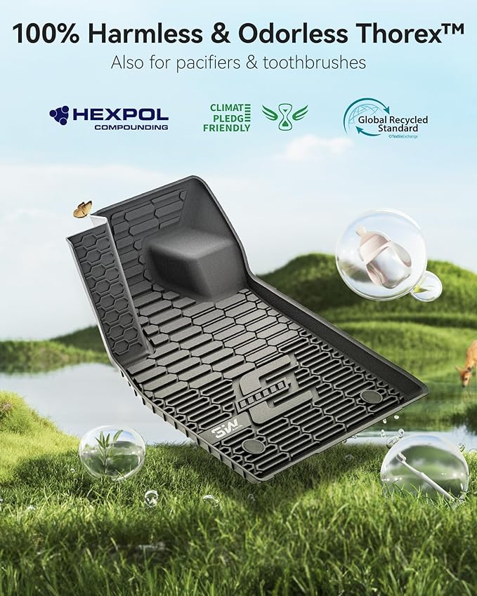 3W Ford Mustang Mach E Floor Mats Fit for 2021 2022 2023 2024 2025 TPE All Weather Car Accessories Custom Fit Floor Liner 1st and 2nd Row Full Set Car Mats, Black