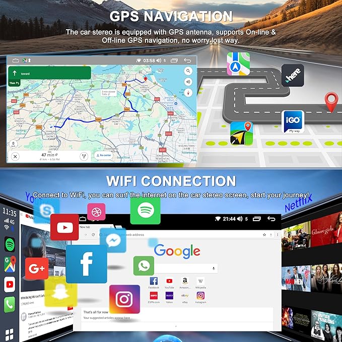 4+64G Car Stereo Radio for Jeep Commander 2008 2009 2010 2011, 10.1" Android 13 Car Radio Stereo Touchscreen Head Unit with Wireless CarPlay Android Auto GPS Navigation SWC FM DSP Bluetooth Camera Mic