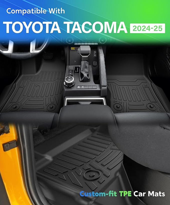 TPE All-Weather Floor Mats for Toyota Tacoma 2024 2025 2026 Double Cab| Custom Fit Floor Liners | Car Accessories Floor Liner，1st & 2nd Row Protection | Durable, Odorless (3-Piece Set, Black)