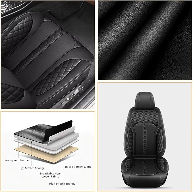 AOMSAZTO Car Seat Cover Fit for Chevrolet Equinox 2007-2025 2026 Leather Vehicle Cushions Cover Seat Protector Automotive Full Set 5 Seat Covers Waterproof Compatible Airbag Black