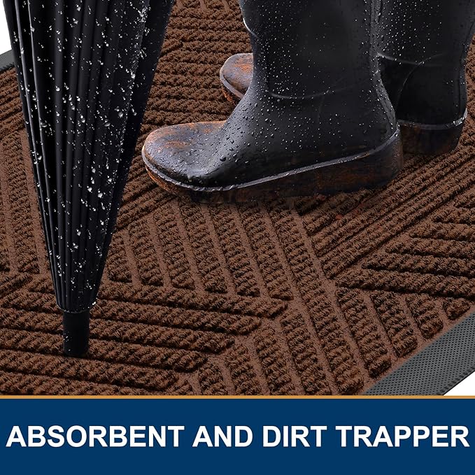 Smiry Front Door Mat Outside Entrance, Heavy Duty Sturdy Natural Rubber Doormat, Trap Dirt and Moisture, Easy Clean Low Profile Mats for Indoor Outdoor Entry, Irregular Triangle (36x24, Deep Coffee)