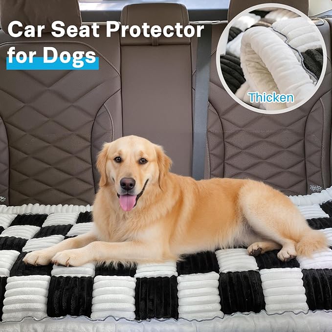 Dog Car Seat Cover for Back Seat, Dog Bed for Car, Fit for Backseat Extenders, Car Seat Protector, Nonslip Soft Durable for Cars Trucks and SUVs (Black and White, 23.6"*51")