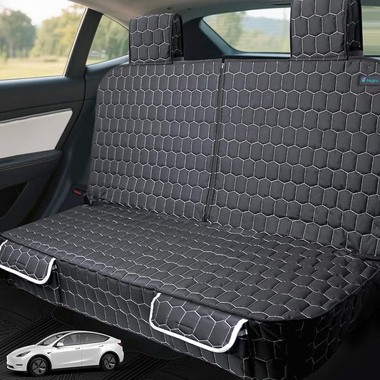 Dog Seat Covers for Tesla Model Y, Heavy Duty Bench Seat Cover with Headrest for Model Y, Non Slip Waterproof Back Seat Cover for Cars Armrest Compatible Car Seat Protector for Kids and Dogs