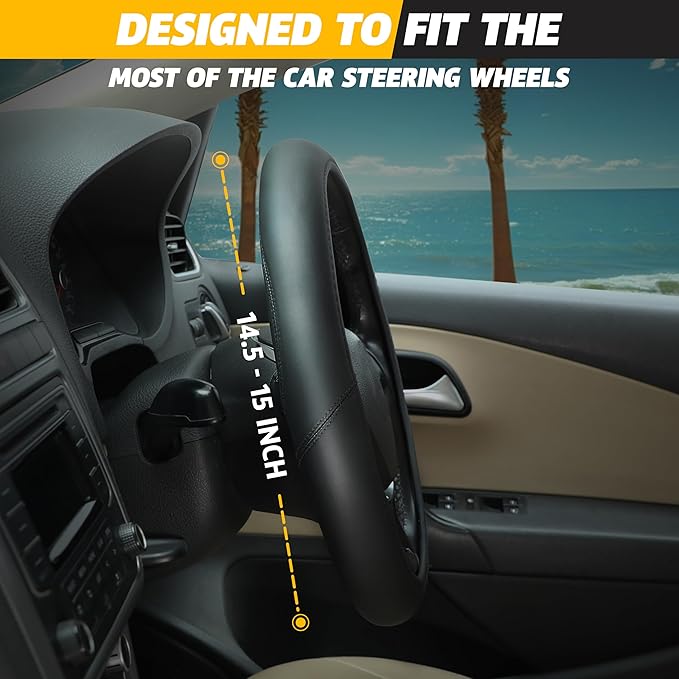 Econour Car Steering Wheel Cover | Premium & Durable PU with Anti-Slip Design | Universal Car Steering Wheel Cover Wheels - Fits 14.5"-15" | Truck Accessories - Black