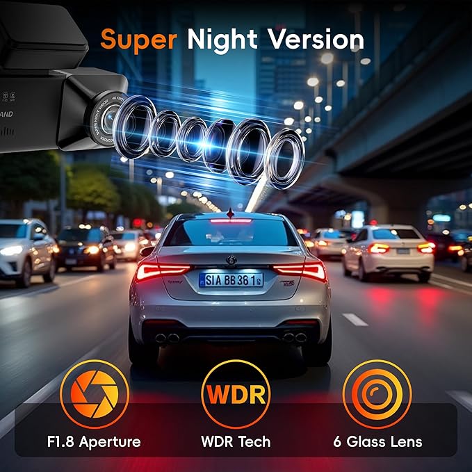 4K 3 Channel Dash Cam Front and Rear with Cabin, 4K+1080P+1080P Dash Camera for Cars, Free 128GB Card Included, Dash Cam with Night Vision, WiFi, GPS, APP Control, Parking Monitor, Loop Recording