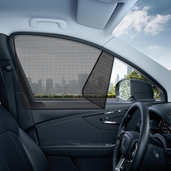 Aokway Side Window Sunshades, Mesh Window Covers for Car Camping, Double Thickness Car Window Screen, Universal Fit for Driver, UV Protection (Black, Front Side 2pcs)