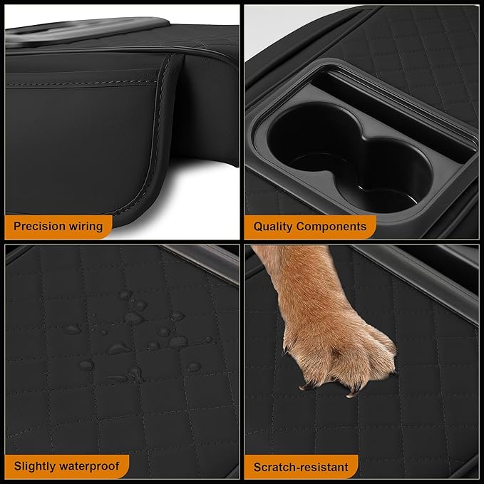 Armrest Cover for Car Fit for Jeep Cherokee Compass Gladiator Liberty Patriot Renegade Wrangler - Center Console Cover with Cup Holders and 2 Storage Pockets(Black)