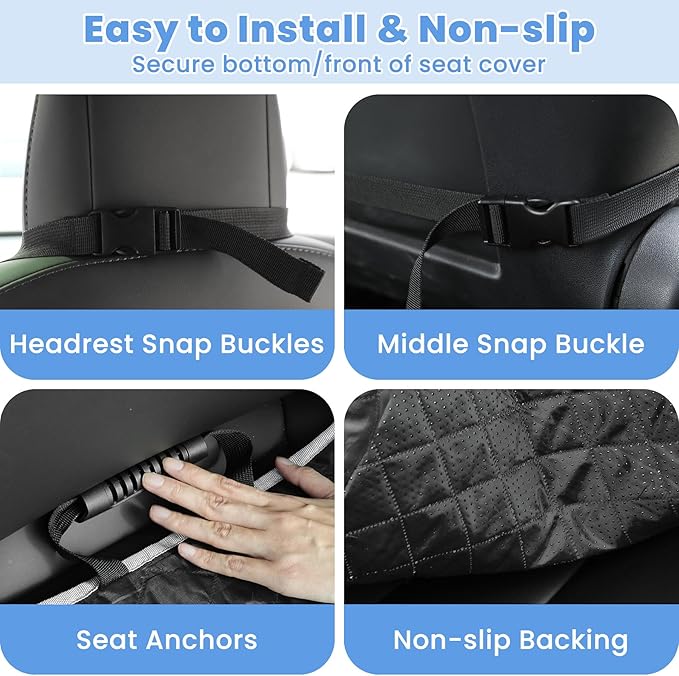 Dog Car Seat Covers, Waterproof Front Seat Cover for Dogs, Scratch-Proof, Nonslip Pet Passenger Seat Cover Protector, Universal Fit for Cars Trucks SUVs (Grey, Large Size)