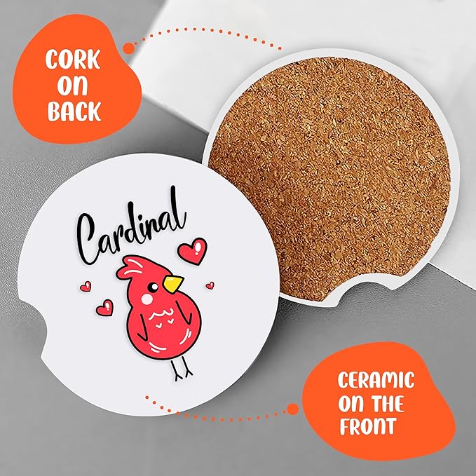 2 Pack Cardinal Car Cup Holder Coaster, Cute Car Interior Accessories Drink Coaster for Women & Men, Cardinal Lovers Themed Gifts Stuff Things Merchandise Items!