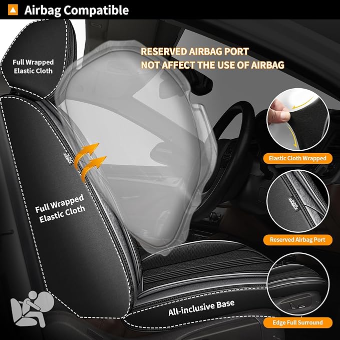 AOMSAZTO Seat Covers Full Set for Chevrolet Chevy Malibu 2009-2025 2026: Faux Leather Car Seat Cover Soft Comfortable Durable Breathable Waterproof(5 Seats, Black&Grey)