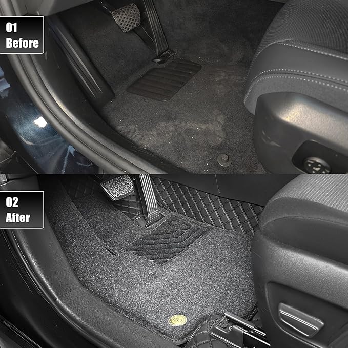 EKR Custom Floor Mats for Tesla Model 3 2017-2023, Front & 2nd Row Luxury Double Layer Car Floor Mat Liner Fit Model 3 2017 2018 2019 2020 2021 2022 2023 - Leatherette Plus Carpet (Black)