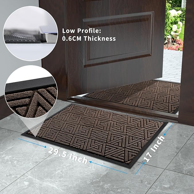 Yimobra Outdoor Mats for Front Door 29.5x17, Stops Mud & Dirt at Entrance, Fits Garage & Patio, All-Weather Waterproof Non Slip Outdoor Indoor Welcome Mat, Brown