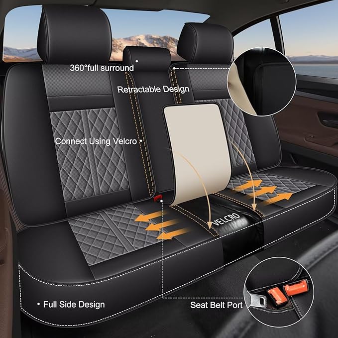 Seat Covers Fit for Chevrolet Chevy Trailblazer 2021-2024: Full Set Breathable Leather Car Seat Covers - Automotive Interior Seat Cushion Protector (2 Rows 5 Seats, Black & Grey)