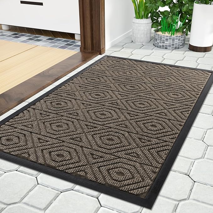 Yimobra Door Mat, Outdoor Indoor Entrance Welcome Mat, Heavy Entry Front Door Mat, Stain & Fade Resistant, Low Profile, Sturdy Rubber, Easy Clean Patio Floor Mat, Waterproof, 29.5 x 17, Brown