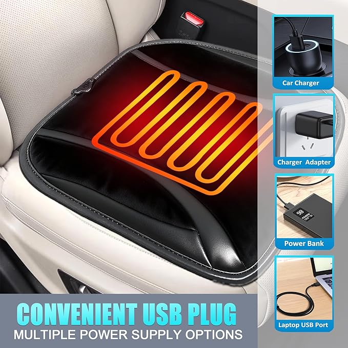 Leather Car Seat Cover for Winter - Soft Short Plush Fuzzy Car Seat Cushion with Non-Slip Bottom, Universal Fit for Car Truck SUV Driver Passenger Seat & Driver Seat, Home Office Use (Black-3)