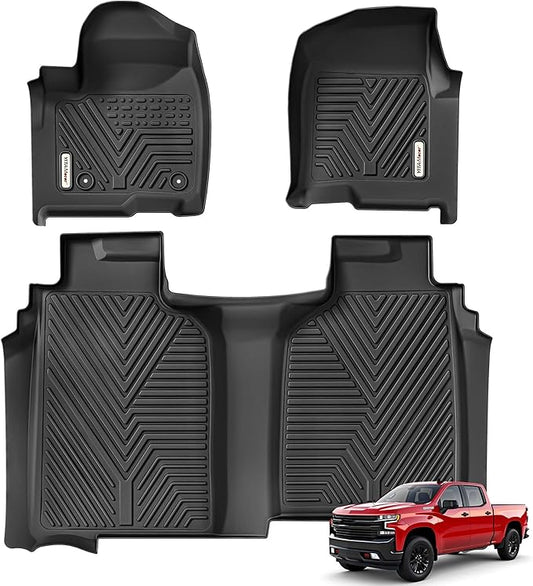 YITAMOTOR Floor Mats Fit for 2019-2025 2026 Chevrolet Silverado 1500/GMC Sierra 1500 Crew Cab with Bucket Seating (No Rear Underseat Storage Box), Custom Fit for Carpet Floor Liners 1st & 2nd Row