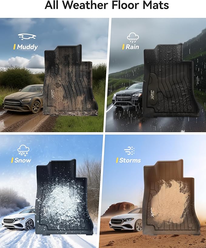 3W Floor Mats for Benz C-Class 2022-2026 C300/C43 AMG/C63 AMG S/C63 AMG S E (Sedan Only), TPE All Weather Custom Fit Floor Liner for Benz C Class, 1st & 2nd Row Car Mats, Black