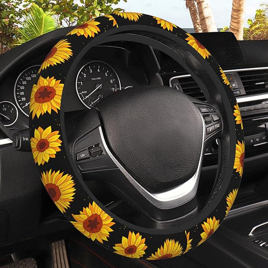 Yellow Sunflowers Steering Wheel Covers Universal 15 Inch Car Wheel Cover,Anti-Slip Breathable Car Accessories Protector Fit for Trucks,Sedans,SUVs,Vans