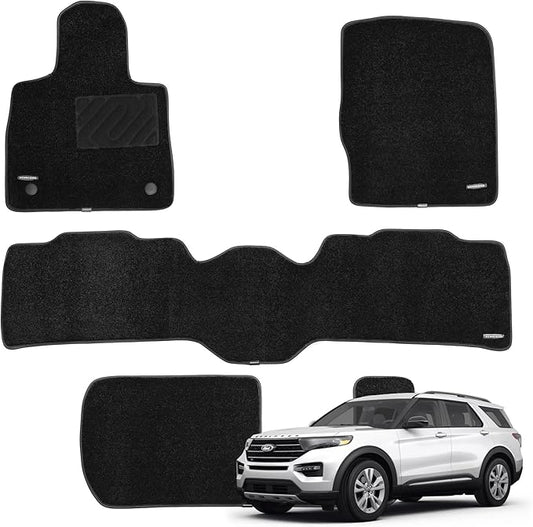 WENNEBIRD Superior Carpet Floor Mats for 2020-2025 Ford Explorer 7 Seats (Not for 6 Seater), 0.6-Inch Ultra-Thick, Noise-Reducing, All-Weather Waterproof Anti-Slip – 4-Pc Set