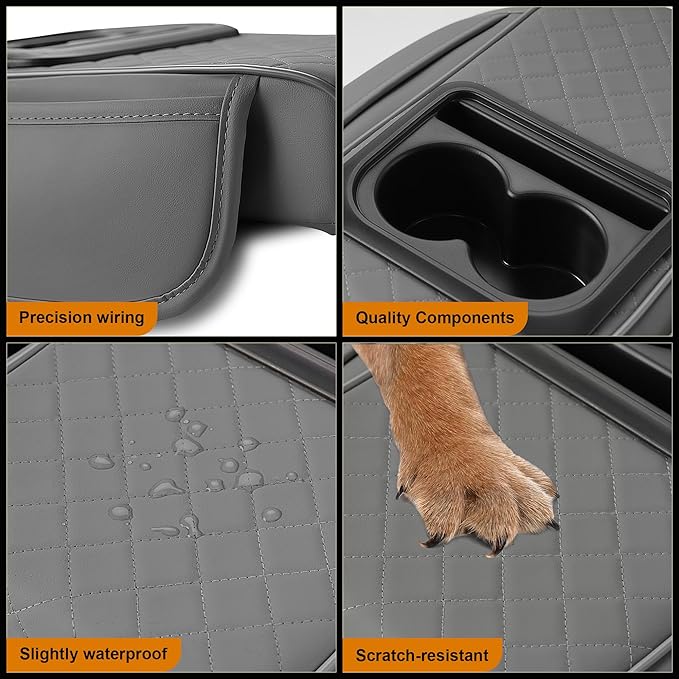 Armrest Cover for Car Fit for Jeep Wrangler - Center Console Cover with Cup Holders and 2 Storage Pockets(Grey)