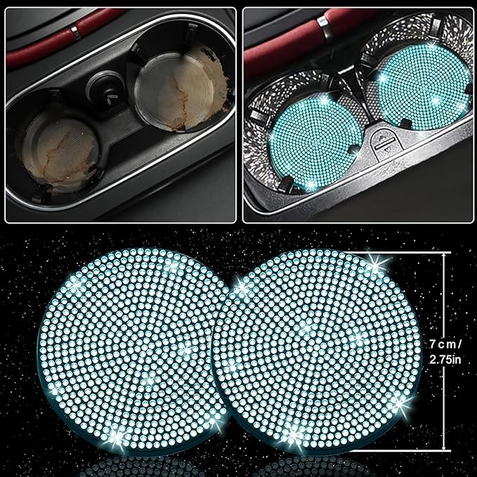 NBTEPEM 27 PCs Aquamrine Bling Car Accessories Set for Women, Steering Wheel Covers Universal Fit 15 Inch, Bling License Plate Frame, Bling Phone Holder, Bling Car Coasters (Aquamrine Diamond)