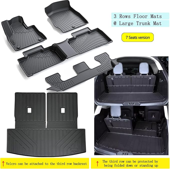 Floor Mats & Large Trunk Mat for 2020-2023 2024 2025 Ford Explorer (7 Seats),TPE All Weather Protection Car Floor Liners with Cargo Liner Covering The backrest Accessories