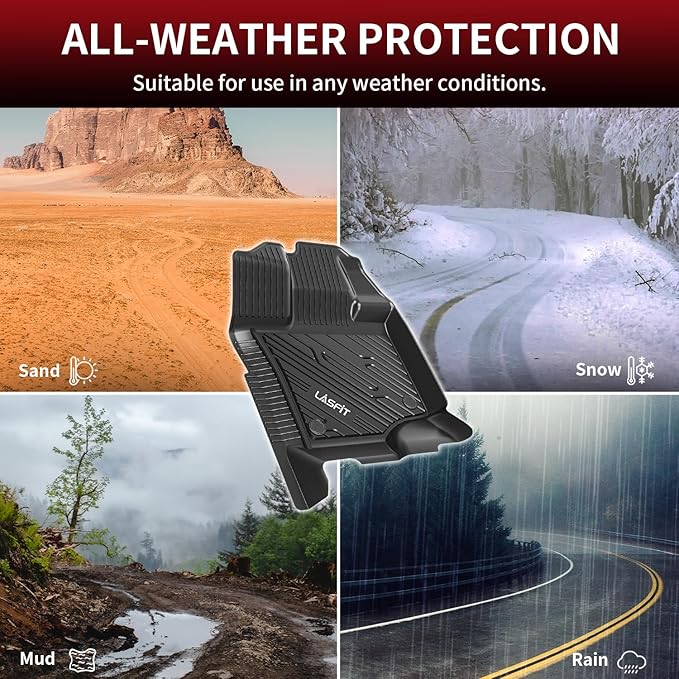 LASFIT Front Floor Mats for Ford F-150 2015-2026 | F150 Lightning 2022-2025 SuperCrew & Super Cab Carpet Floor All Weather Car Liners TPE Truck Mats-First Row Only, 2pcs Black