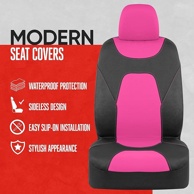 Motor Trend AquaShield Waterproof Front Seat Covers, Pink Seat Covers for Cars – Neoprene Front Car Seats Cover, SUV Seat Covers Protector - Car Interior Cover for Auto, Trucks, & Dog Owners