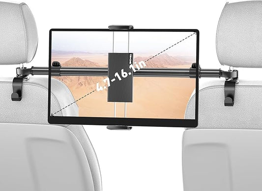 Tryone Car Tablet Holder Mount for iPad: Headrest Tablet Stand for Car Back Seat Compatible with iPad Pro Air Mini | Galaxy Tab | Kindle Fire HD | Switch OLED or Other 4.7-16.1" Devices