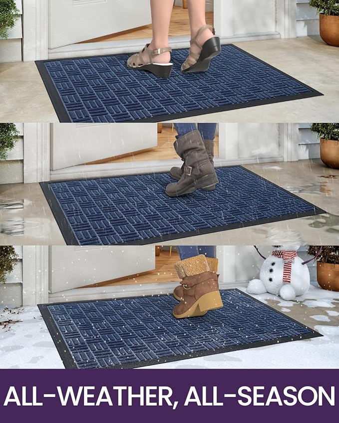 DEXI Front Door Mat Outside Entrance, 4x6 ft Large Rubber Entry Doormat Heavy Duty, Welcome Mats Non Slip for Inside House Floor Entryway Double Doors Exterior Patio, Maze Navy Blue