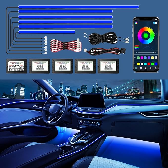 WEBUPAR Acrylic Interior Car Lights - 6 in 1 LED Strip Lights with APP Control, 175 inches 593 LEDs Fiber Optic Lights, RGB Neon Car Ambient Lighting Kit