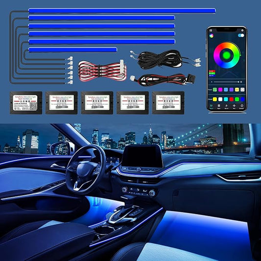 WEBUPAR Acrylic Interior Car Lights - 6 in 1 LED Strip Lights with APP Control, 175 inches 593 LEDs Fiber Optic Lights, RGB Neon Car Ambient Lighting Kit