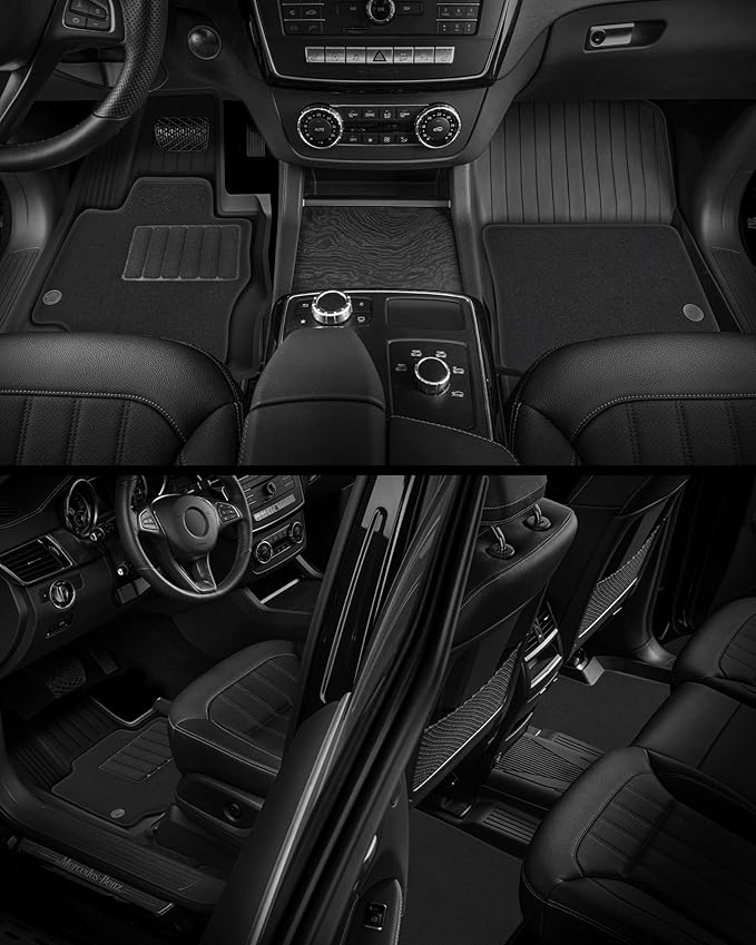 3W Floor Mats with Carpets for Mercedez Benz C-Class 2015-2021(for Sedan Only), TPE Floor Liner Thickened Carpet with Safety Locks for Benz C Class C300/C350e/C43 AMG/C63 AMG/C63 AMG S